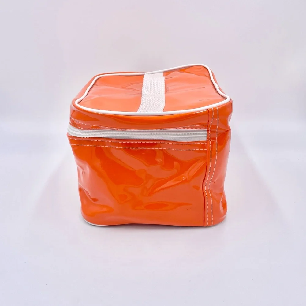 Vintage Adidas Vinyl Orange White Trefoil Logo Stripe Zip Up Block Travel Bag